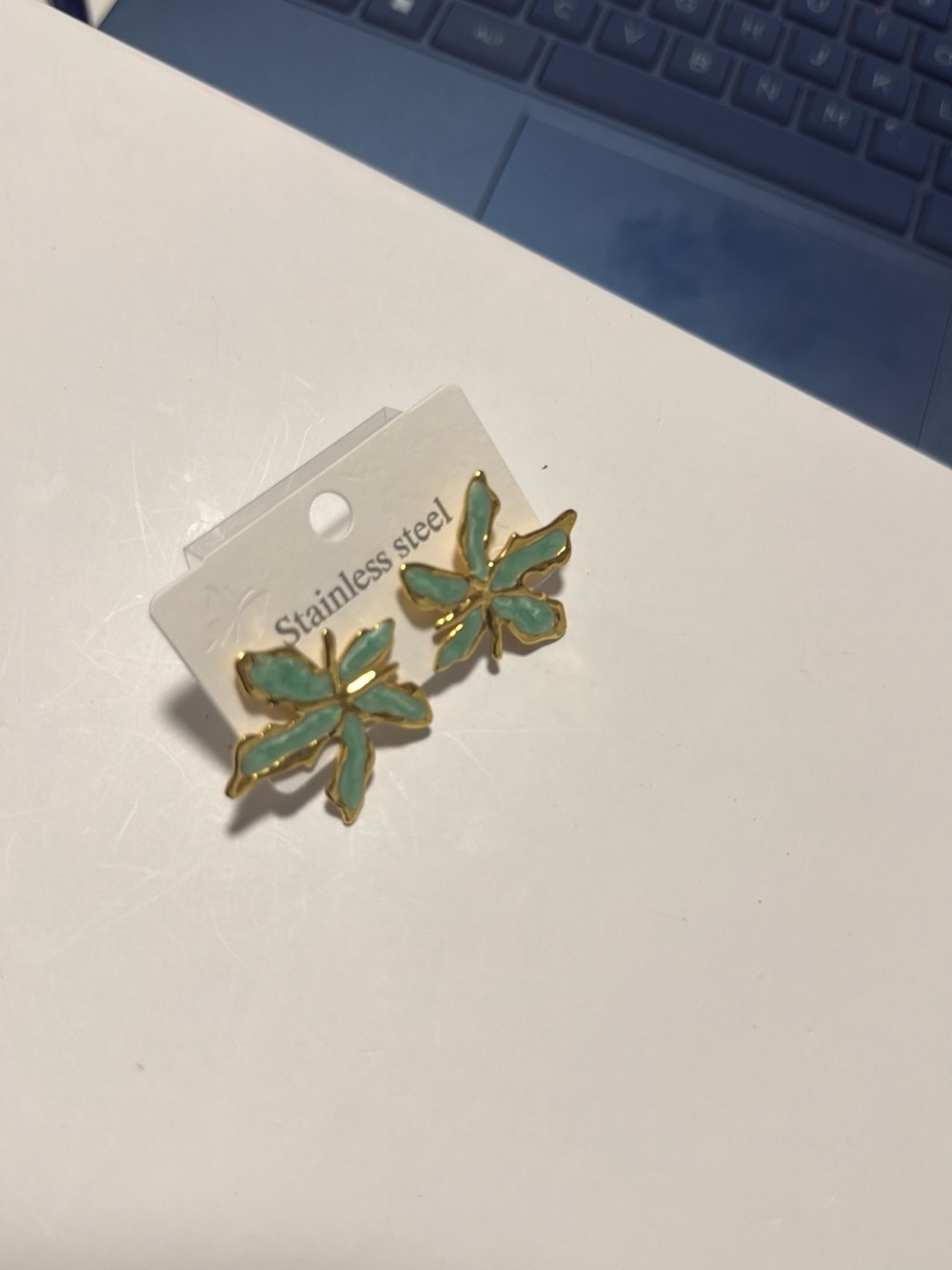 Gold-Tone Floral Stud Earrings with Turquoise Enamel
